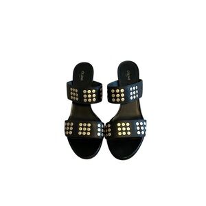 Celine Leather Studded Block Heel Sandals